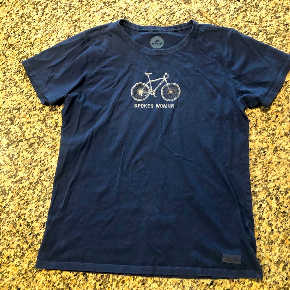Life Is Good t-shirt distressed spokes woman bike